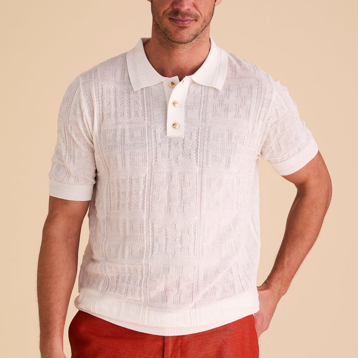 White Regular Fit Short Sleeve Knit Polo - Upscale Men's Fashion