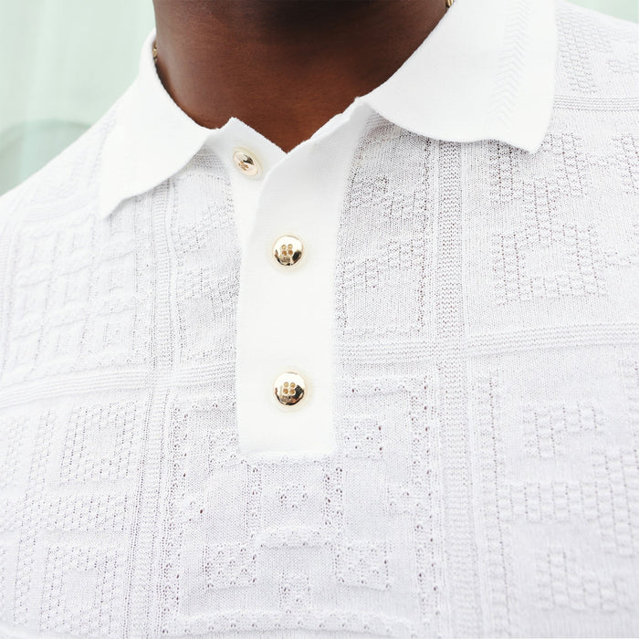 White Regular Fit Short Sleeve Knit Polo - Upscale Men's Fashion