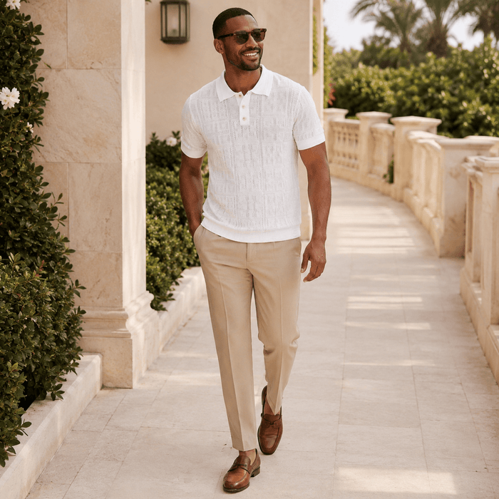 White Regular Fit Short Sleeve Knit Polo - Upscale Men's Fashion