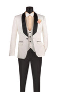 White Slim Fit Jacquard 3-Piece Tuxedo with Shawl Lapel – Rivoli Collection - Upscale Men's Fashion