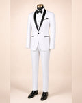 White Slim Fit Tuxedo with Black Shawl Lapel & White Pants - Upscale Men's Fashion