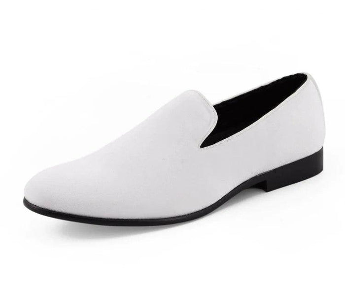 White Suede Smoking Slipper Shoes - Upscale Men's Fashion
