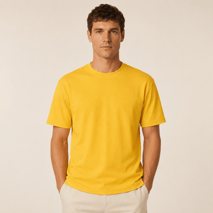 Yellow Ribbed Regular Fit Crew Neck T-Shirt - Upscale Men's Fashion