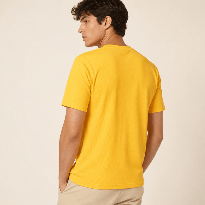 Yellow Ribbed Regular Fit Crew Neck T-Shirt - Upscale Men's Fashion