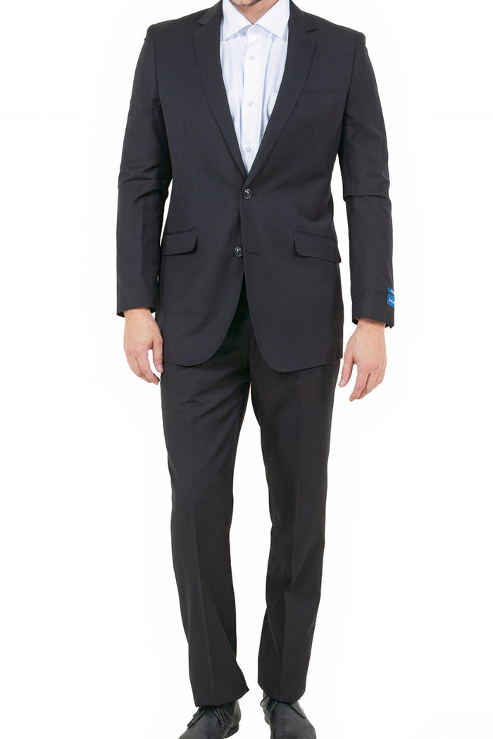 ZeGarie Collection: Modern-Fit Solid Black Wool Two-Piece Suit - Upscale Men's Fashion