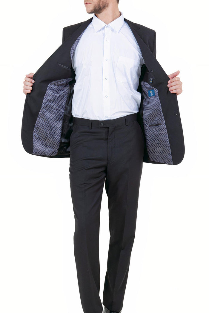 ZeGarie Collection: Modern-Fit Solid Black Wool Two-Piece Suit - Upscale Men's Fashion