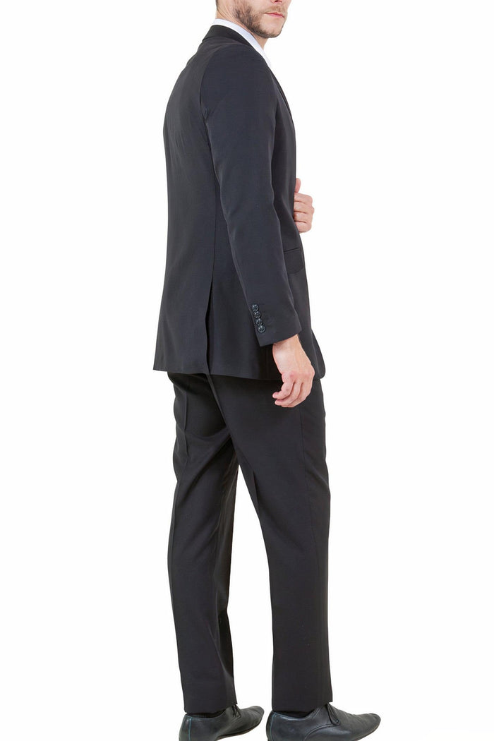 ZeGarie Collection: Modern-Fit Solid Black Wool Two-Piece Suit - Upscale Men's Fashion